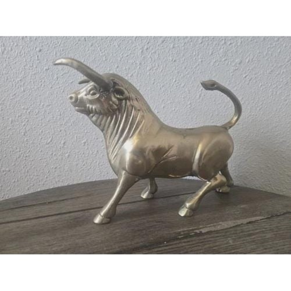 Vintage Solid Brass Fighting Bull Sculpture Figurine Farmhouse Ranch Decor